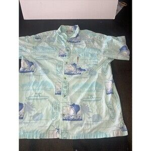 Columbia‎ Shirt Mens Size XL Blue Marlin Print Casual Button Up Short Sleeve